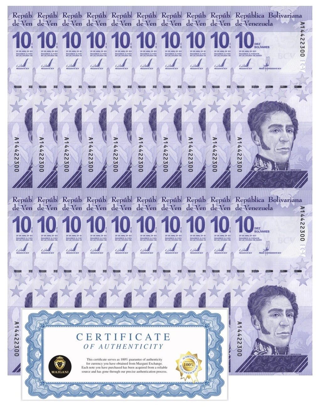 VENEZUELA 10 DIGITALES 2021 qty 20 UNC 10 million bolivar soberano COA NEW USA0