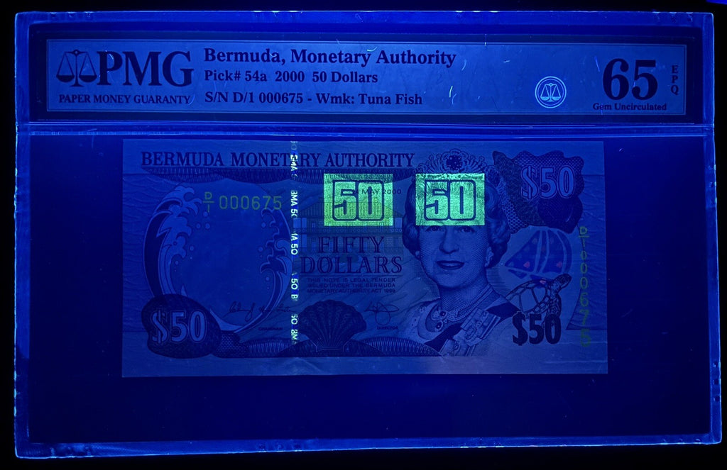 Bermuda 50 Dollars 2000 P-54a UNC PMG GEM 65 EPQ low Serial # * 2 DAY SHIPPING*2