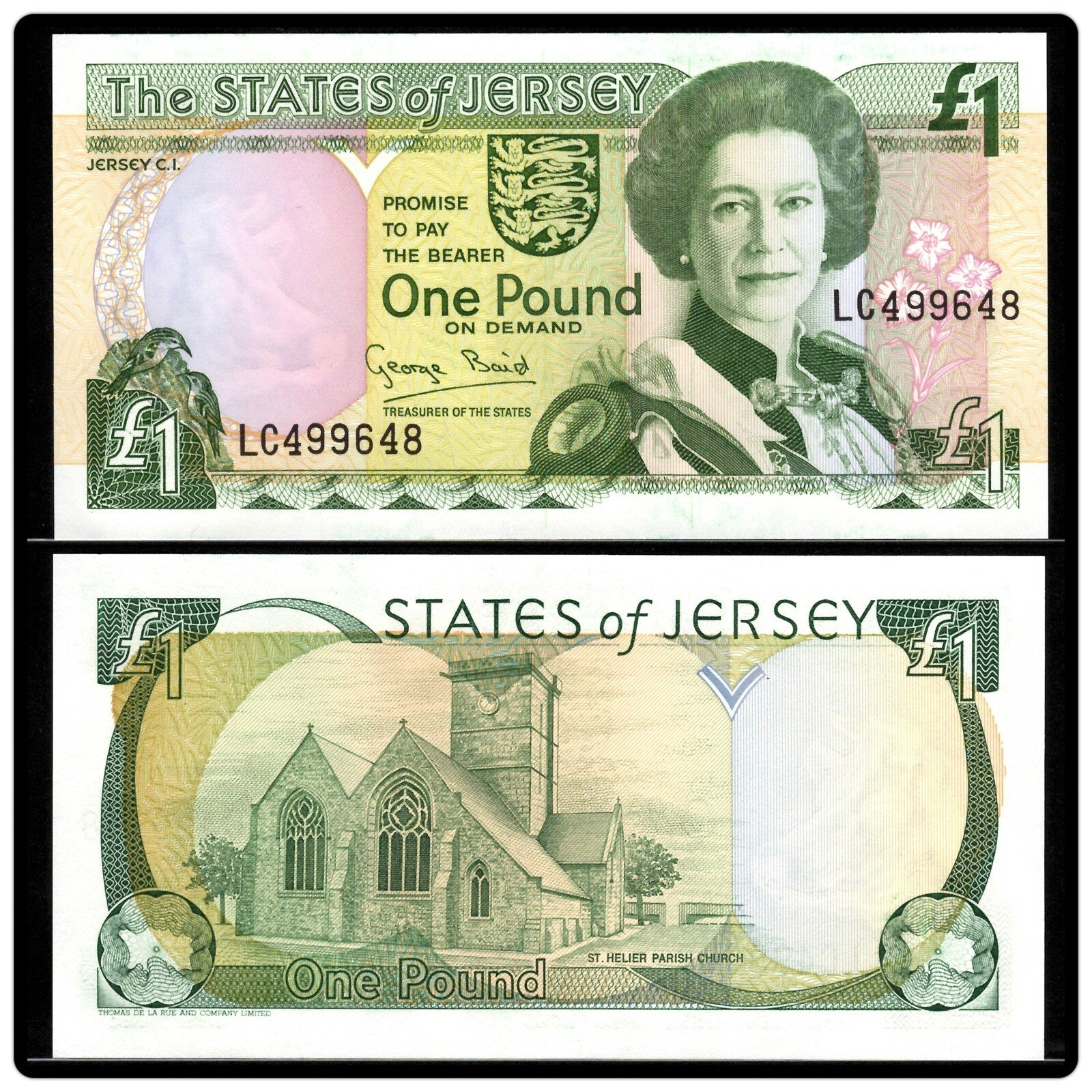 JERSEY 1 POUND BANKNOTE P20 1993 QUEEN ELIZABETH II Prefix-LC UNC 0
