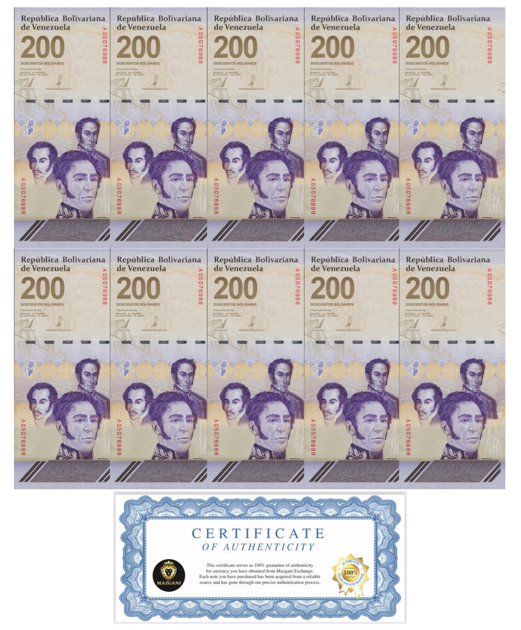 Venezuela 200 Digitales qty 10 2023/24 UNC 200 million Bolivar NEW USA0