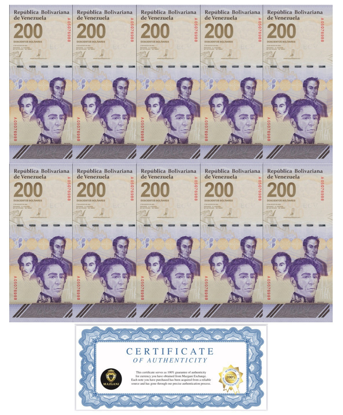 Venezuela 200 Digitales qty 10 2023/24 UNC 200 million Bolivar NEW USA0
